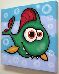 Funny Fish No2 12x12 Original Acrylic Painting On Canvas Fish Wall Art Fish Painting Acrylic Painting Canvas