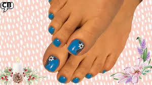 Unas De Pies Decoradas Con Flor Bace En Azul Youtube