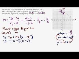 Given Two Points Find The Standard Form Equation Of A Line Youtube Point Slope Point Slope Form Slope Intercept Form