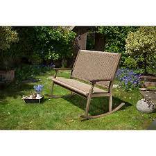 Lg Outdoor Hanoi Wood Weave 2 Seat Rocking Bench Fsc Certified Acacia Rocking Bench Wooden Garden Benches Patio Furniture Pillows