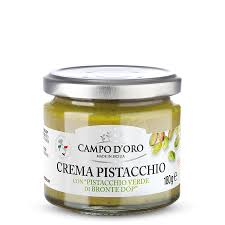 Delicata e deliziosa, dall'antica tradizione dolciaria di sicilia, solo i migliori pistacchi vengono lavorati per offrirti la sublime crema di pistacchio, una gustosa leccornia capace di inebriare anche i più fini palati. Crema Pistacchio Campo D Oro Gusto Vero Di Sicilia