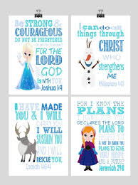 Christian Frozen Nursery Decor Art Print Set Of 4 Princess Elsa Anna Sven And Olaf Multiple Sizes Frozen Nursery Christian Nursery Decor Frozen Room