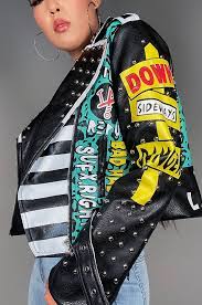 Azalea Wang Trust Panther Moto Jacket In Color Green Leather Jacket Street Style Painted Leather Jacket Jackets