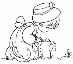 The coloring sheets feature pictures of the precious moments collectible ceramic figurines marketed by the american catalog order company precious moments, inc. Girl In Garden Precious Moments Coloring Pages Coloring Books Stick People Drawings