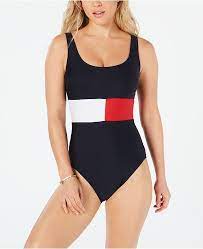 Tommy Hilfiger Logo Front One Piece Swimsuit Reviews Swimwear Women Macy S One Piece Women Swimsuits Tommy Hilfiger Swimsuit