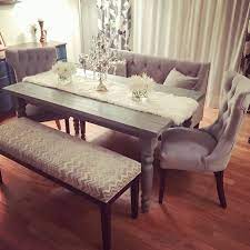 Shop our best selection of farmhouse, cottage & country kitchen dining room table sets to reflect your style and inspire your home. My New Grey Rustic Chic Dining Table Set Tufted Velvet Chairs Velvet Satee And Chevro Farmhouse Dining Room Table Dining Table With Bench Dining Table Chairs
