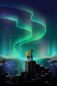 Young Couple Watching Northern Lights In Iceland Landscape Vector Illustration Iceland Landscape Northern Lights Northern Lights Tattoo