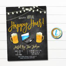 Editable Virtual Happy Hour Invitation Online Social Hangout Etsy Happy Hour Online Invitations Invitations