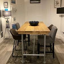 4 Planks Bar High Table Rustic Industrial Style Galvanised Steel Legs In 2020 Rustic Industrial Dining Table Industrial Kitchen Design High Table