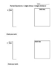 Partial Quotient 1 Digit Divisor 3 Digit Dividend Partial Quotients Fifth Grade Math Fourth Grade Math