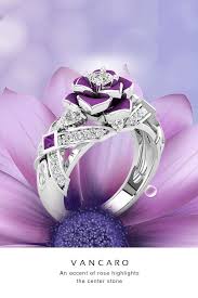 Unique Rose Promise Rings For Her Purple Rose Flower Design Vancaro Purple Engagement Rings Purple Jewelry Flower Diamond Engagement Ring