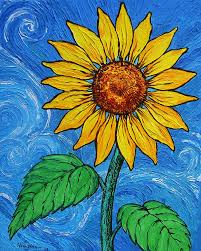 Sun, flower, yellow flowers, grass, sky, sunset, flower field. Sunflower Painting Painting Inspired