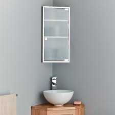Cabinetry elements include a freestanding linen cabinet and wall mounted sink cabinet and horizontal side cabinet with towel bar. 600mm X 300mm Wall Hung Bilbao Single Door Corner Frosted Glass Cabinet