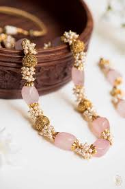 Akshara Vilandi Necklace Pink Bead Necklace Gold Jewelry Fashion Jewelry Design Necklace