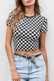 Black And White Gingham Shirt Womens Black White Checker Print Crop Top Print Crop Tops Checkered Shirt Outfit Checkered Outfit