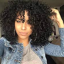 Don't want to go for layering? Amazon Com Aisi Hair Curly Afro Wig With Bangs Shoulder Length Wig Curly Black Wig Afro Kinkys Curly Hair Wigs Synthetic Heat Resistant Wig Curly Full Wigs For Black Women Black