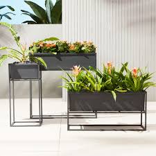 Kronos Outdoor Raised Planters Cb2 Raised Planter Outdoor Planters Modern Plant Stand