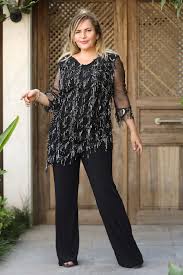 Women's Oversize Sequin Fringe Black Overall - Knawat Products