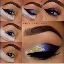 Black And Yellow Eyeshadow Looks Yellow Blue And Black Eyeshadow Eye Makeup Cheer Makeup Blue Makeup