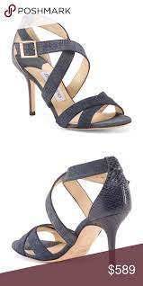 Jimmy Choo Strappy Leather Sandals Snake Embossed Heel Size