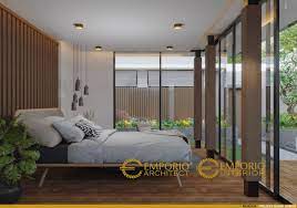 Nakas atau side table yang biasa diletakkan di samping tempat tidur tidak selalu harus berbentuk meja. 15 Ide Desain Interior Kamar Tidur Rasa Villa Dengan Pintu Kaca Di Depan Kasur Part 2