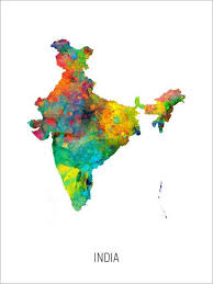 India Map Watercolour Art Print Poster Colour Black White Etsy Map Art Print Map Canvas Print Watercolor Map