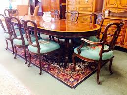 Vintage Mahogany Oval Inlay Dining Room Set Table 8 Needlepoint Chairs