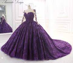 Amazing High End Wedding Dress Purple Lace Wedding Dress Long Train Bridal Wedding Dress Purple Lace Wedding Dresses Lace Wedding Dresswedding Dress Long Alie Purple Wedding Dress Purple Gowns Long Train Wedding