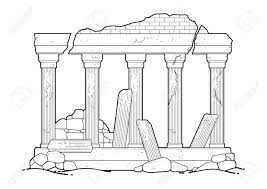 architecture graphique semi ruinee avec la colonne dessinee dans le style de l art en ligne batiment ancien isole sur fond blanc couleurs noires creation pages coloriage pour adultes et enfants iron man jakarta