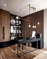 Blue modern home office interior design with dark brown furniture. Pin On Home Office Decor Ideas