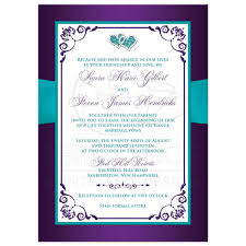 Wedding Invitation Purple Aqua White Floral Printed Ribbon Double Jeweled Hearts Purple Wedding Invitations Turquoise Wedding Invitations Teal Wedding Invitations