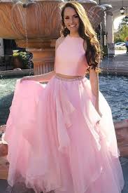 2018 Pink Prom Dresses Two Piece Long A Line Beading Prom Dress Cheap Party Dresses Prom Dresses Long Pink Pink Prom Dresses Pink Homecoming Dress