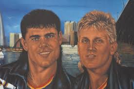 ADAM OATES & BRETT HULL Autographed, Artist S/N 25x34 Litho Robert Stephen  Simon