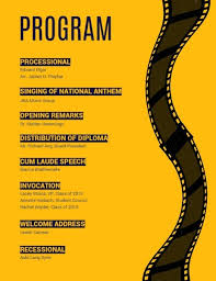 The judging panel for this winter world campus masters selective graduation design program 2019 includes big name jury, super nova jury and professional representatives. Online Yellow And Black Film Strip Graduation Party Program Template Fotor Design Maker
