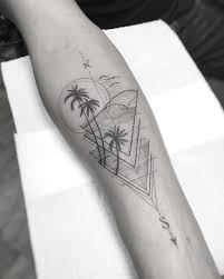 Palm Tree And Wave Geometric Tattoo Palm Tattoos Minimalist Tattoo