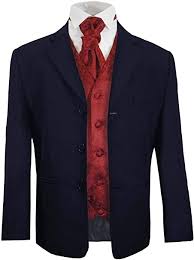 Paul Malone - Jungen Anzug für Kinder festlicher Kinderanzug Marine blau  (tailliert) + Bordeaux rote Weste mit Plastron : Amazon.de: Fashion