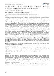 Additionally, an individual may file a complaint with the office of special counsel (osc), which is a separate, independent executive agency with the authority to investigate violations of section 2302(b)(6) and to seek corrective action before the mspb. Pdf Legal Aspects Of Ethical Decision Making In The Event Of Sexual Harassment And Discrimination In The Workplace