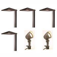 Hampton Bay Low Voltage Bronze Outdoor Integrated Led Landscape Light Kit With 2 Flood Lights And 4 Path Lights 6 Pack Iww6626l The Home Depot Low Voltage Outdoor Lighting Bronze Outdoor Lighting Led