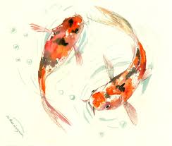 Black And Yellow Fish Drawing Two Goldfish Two Koi Original Orange Black Yellow Watercolor Asian Style Painting Zen Brush Painting Feng Shui Watercolor Fish Koi Art Watercolor Pet Portraits