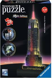 216 numbered puzzle pieces, accessories including 2 leds, instructions. Ravensburger Empire State Building At Night 3d Puzzle