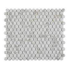 Penny tiles are great for the bathrooms.penny tiles have a retro vibe, but they can be used in ways that minimize the look, such as on a shower floor or as kitchen backsplash tile. Mohawk Ristoria Calacatta Gold 11 X 13 Glazed Ceramic Penny Round Mosaic Tile At Menards