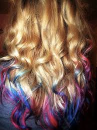 I have blonde hair and i want to get it dip dyed. Curly Blonde Dip Dyed Blue And Pink Hair Colors Ideas Dipped Hair Blonde Dip Dye Colored Hair Tips
