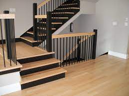Two Toned Stairs Black Natural Birch 3 Plain Square Newels With Grooved Bevelled Tops Plain Black Met Stairs Design Natural Maple Floors Architect Home