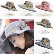 Elegant Uv Protect Wide Brim Women S Lace Flowers Cotton Linen Bucket Hat Beach Sun Cap Sun Cap Women Lace Wide Brimmed