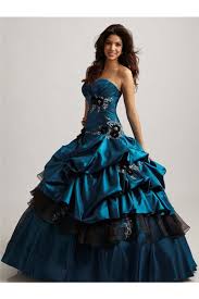 Black And Teal Dress Classic Ball Gown Strapless Teal Taffeta Black Organza Applique Corset Prom Dress Masquerade Ball Gowns Ball Gowns Gowns