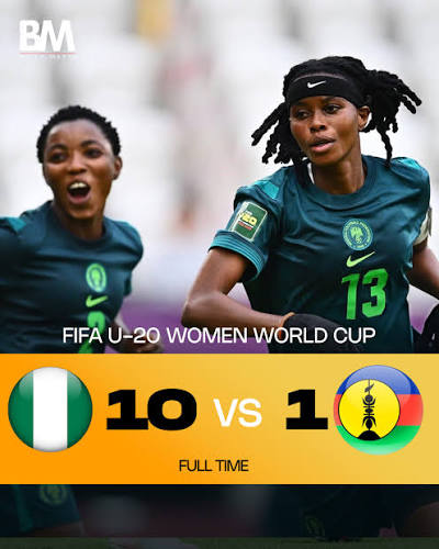 🚨🇳🇬 The Falconets hit double figures! 🔥 Nigeria thrashed New Caledonia 10-1 at the U-20 Women's World Cup to book their place in the next round. 👏 A statement win from the Falconets! 💪