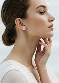 Carved MOP Flower with CZ Stud Earrings