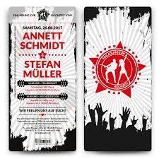 Wenn dieser stil perfekt für sie ist, beginnen sie mit der gestaltung des hochzeitssaals. Hochzeitseinladungen Als Eintrittskarte Rock And Roll