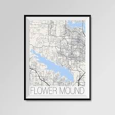 Flower Mound Texas Map Flower Mound City Map Print Flower Etsy Flower Mound Map Print Minimal Wall Art