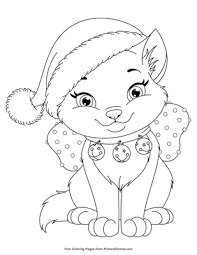 Hand drawn black and white vector illustration of cute little angel girls, one. Christmas Kitten Coloring Page Free Printable Pdf From Primarygames
